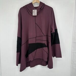 NWT Avani del Amour 1X Hooded Tunic Top Boho Artwear Lagenlook Burgundy Gothic
